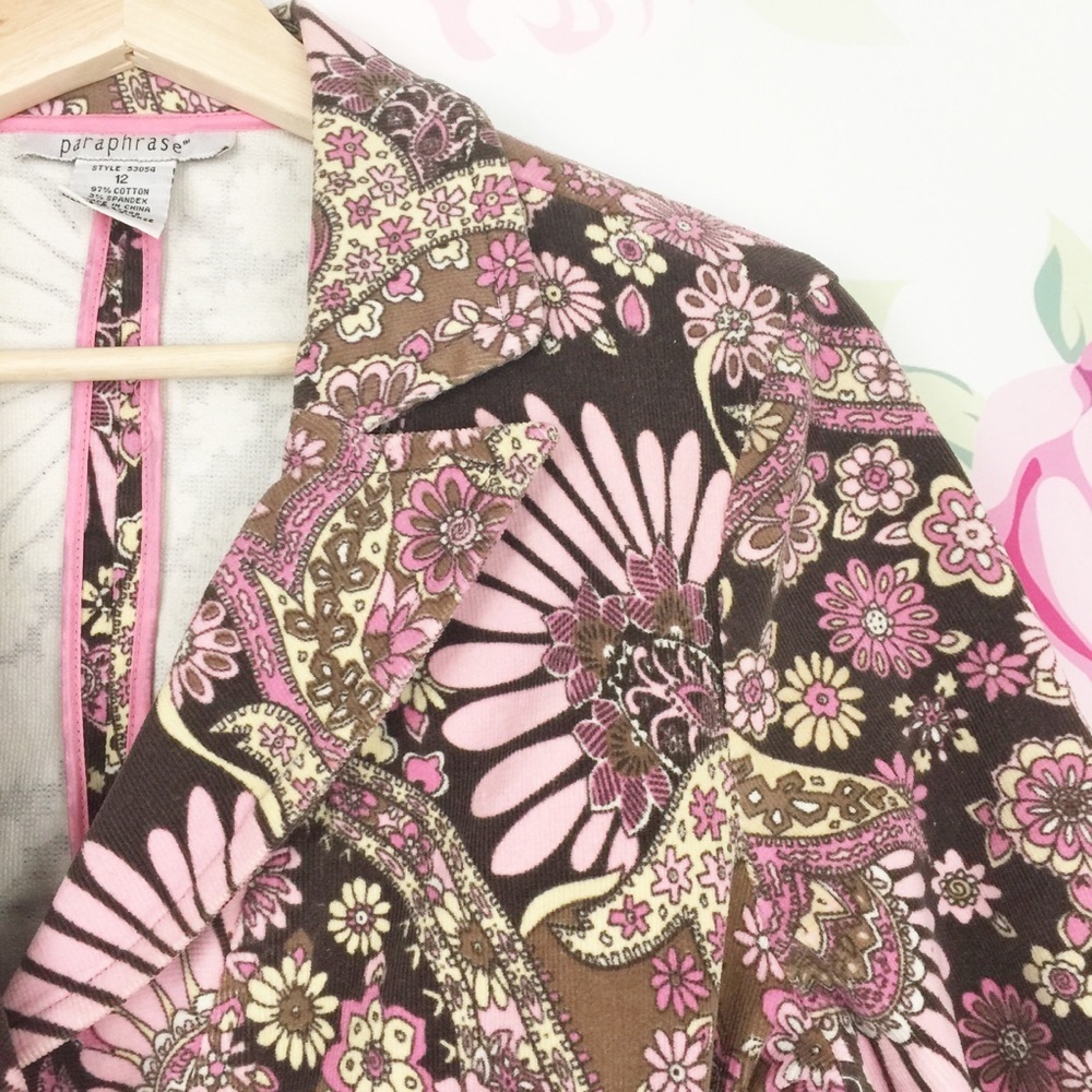 Vintage Retro Pink Floral Cord Blazer Jacket 12 - Picture 2 of 8